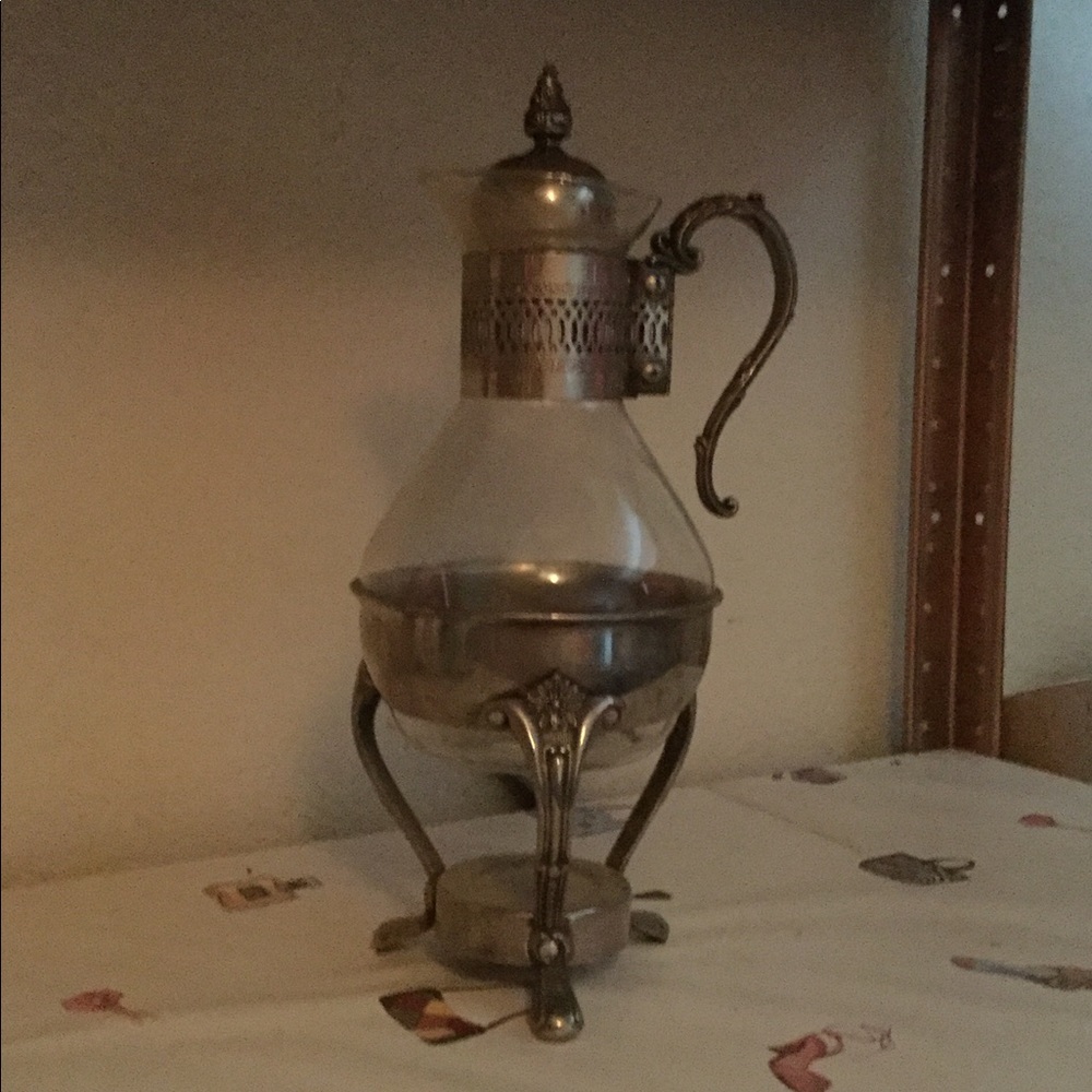 Vintage Glass & Silver Beverage Carafe